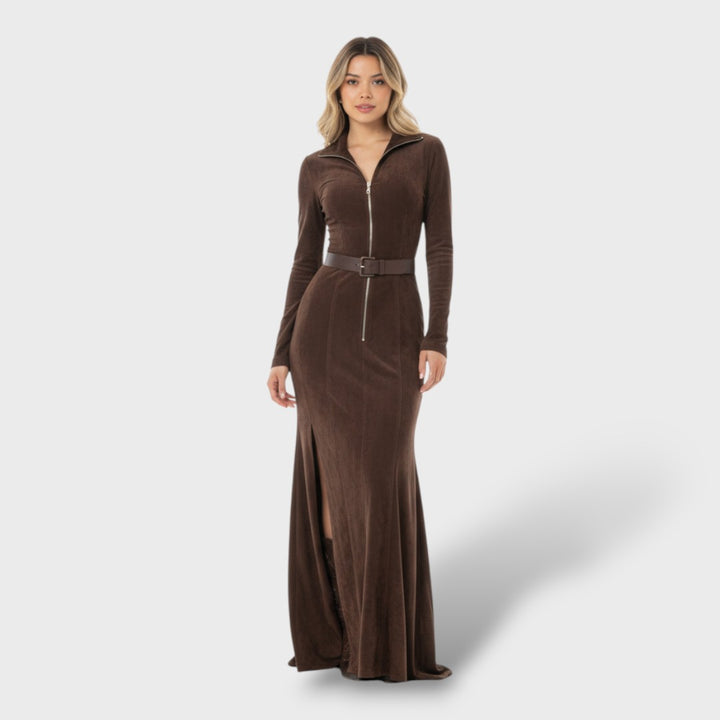 Vestido Largo Marrón Elegante