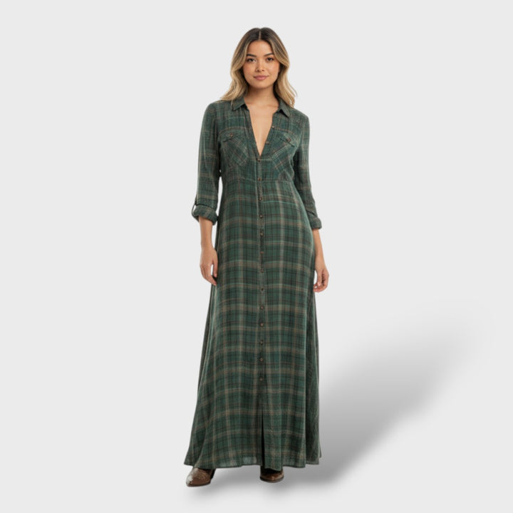 Vestido Largo Mujer Estilo Cuadros