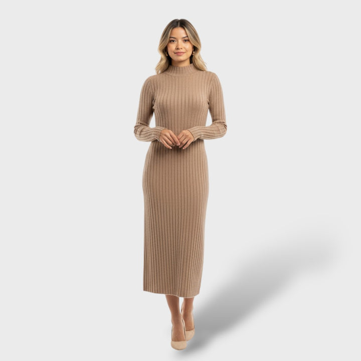 Vestido de Lana Merino Cuello Alto Mujer