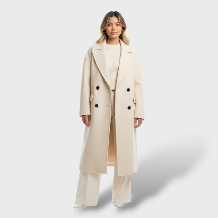 Abrigo elegante de lana con doble botonadura