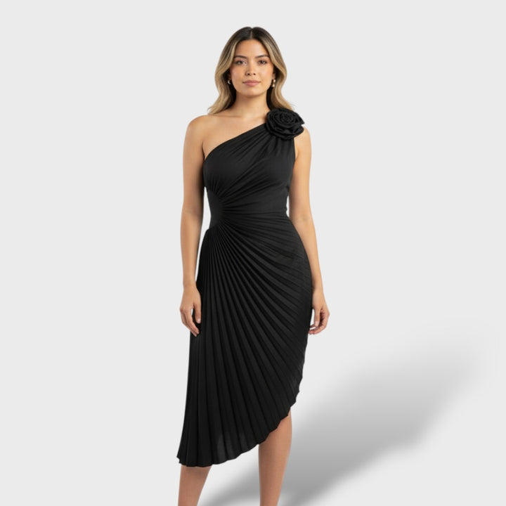 Vestido Largo Asimétrico Plisado