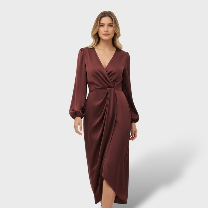 Vestido formal cruzado manga larga