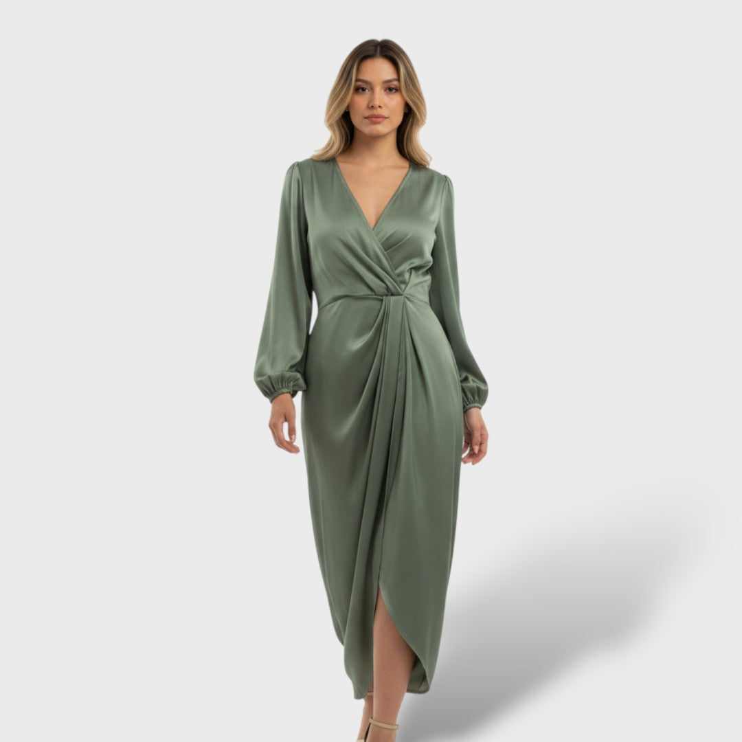 Vestido formal cruzado manga larga