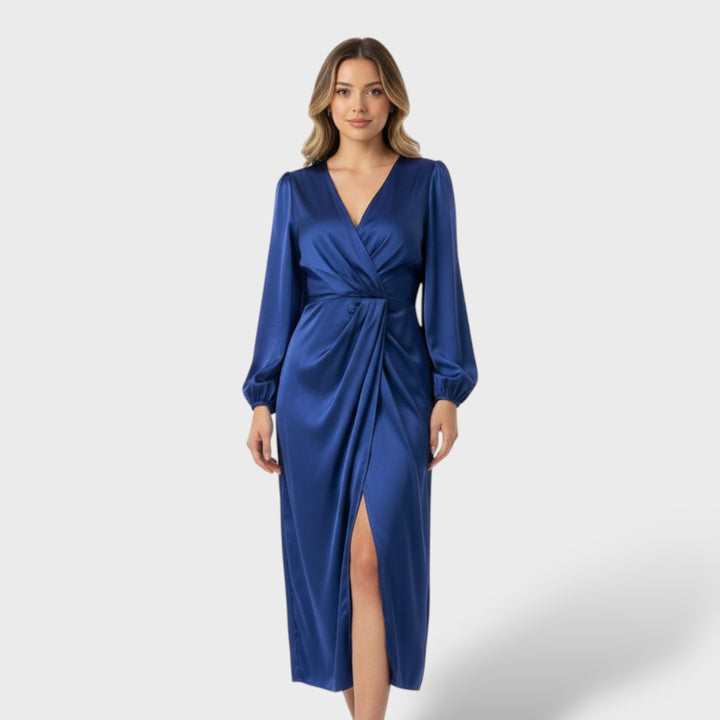 Vestido formal cruzado manga larga