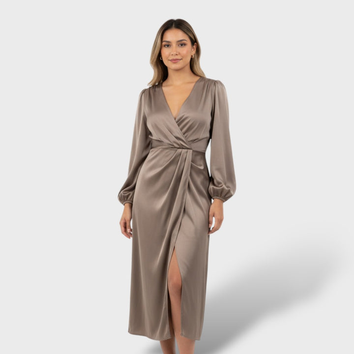 Vestido formal cruzado manga larga