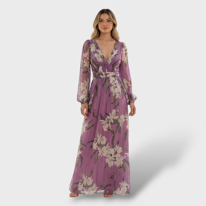 Vestido de Gasa Floral con Corte Fluido