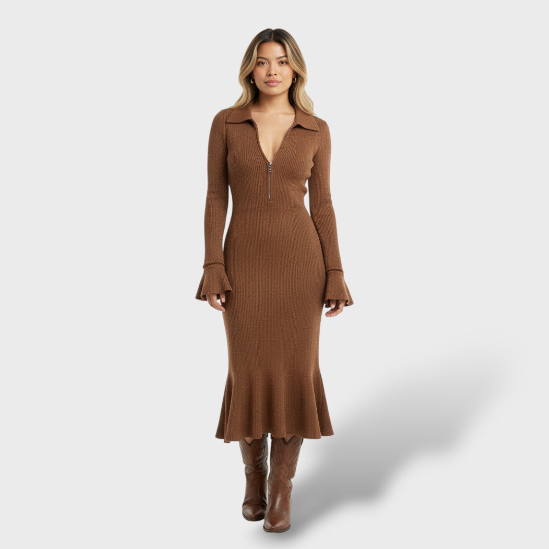 Vestido Midi Punto Cuello Cremallera
