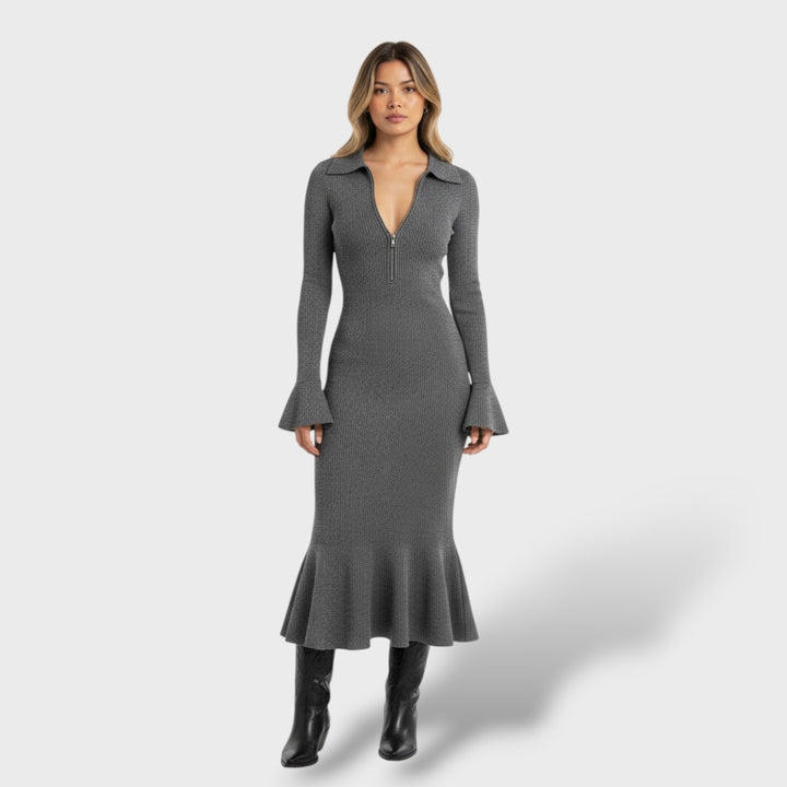 Vestido Midi Punto Cuello Cremallera