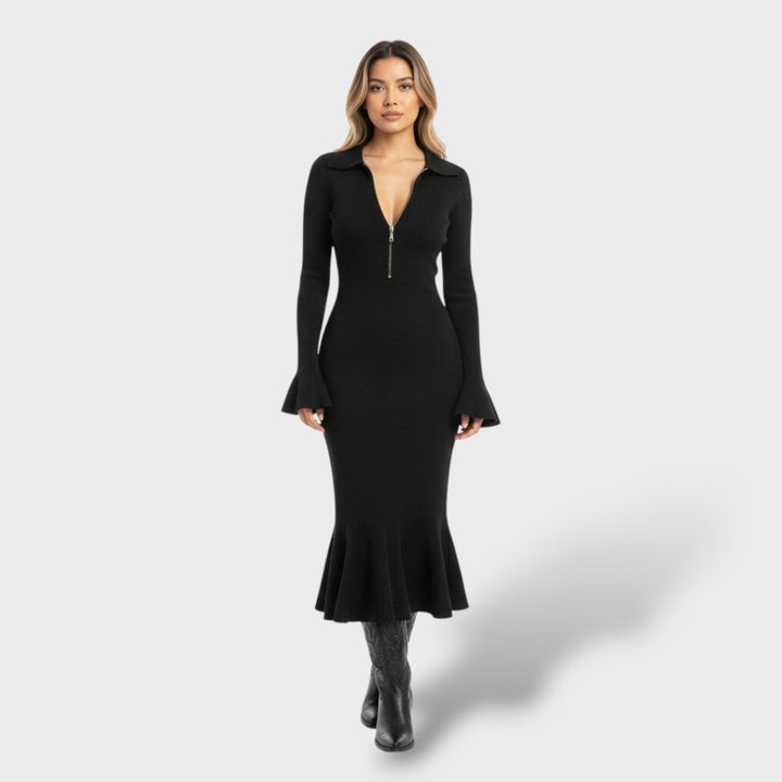 Vestido Midi Punto Cuello Cremallera