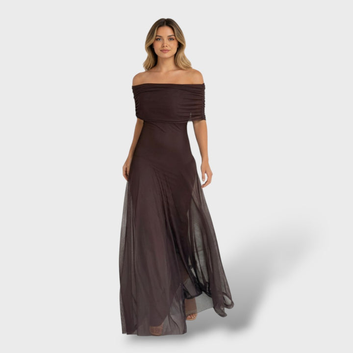 Vestido Largo Chiffon Hombros Caídos