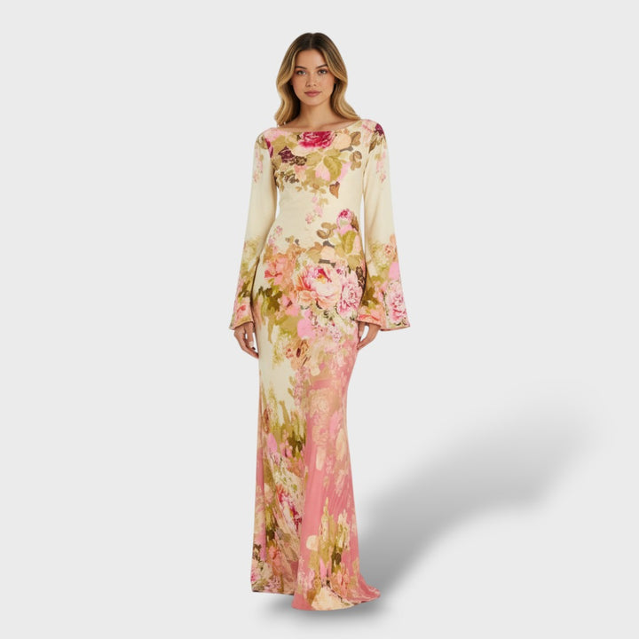 Vestido Largo Floral Mangas Acampanadas