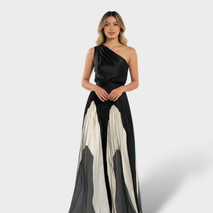 Vestido Largo Asimétrico Color Block