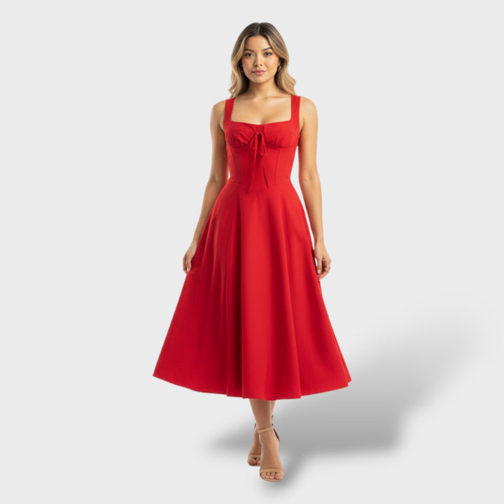 Vestido Midi Elegante con Espalda de Corsé