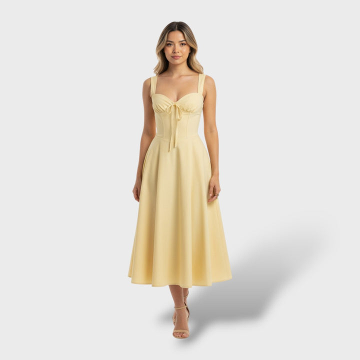 Vestido Midi Elegante con Espalda de Corsé