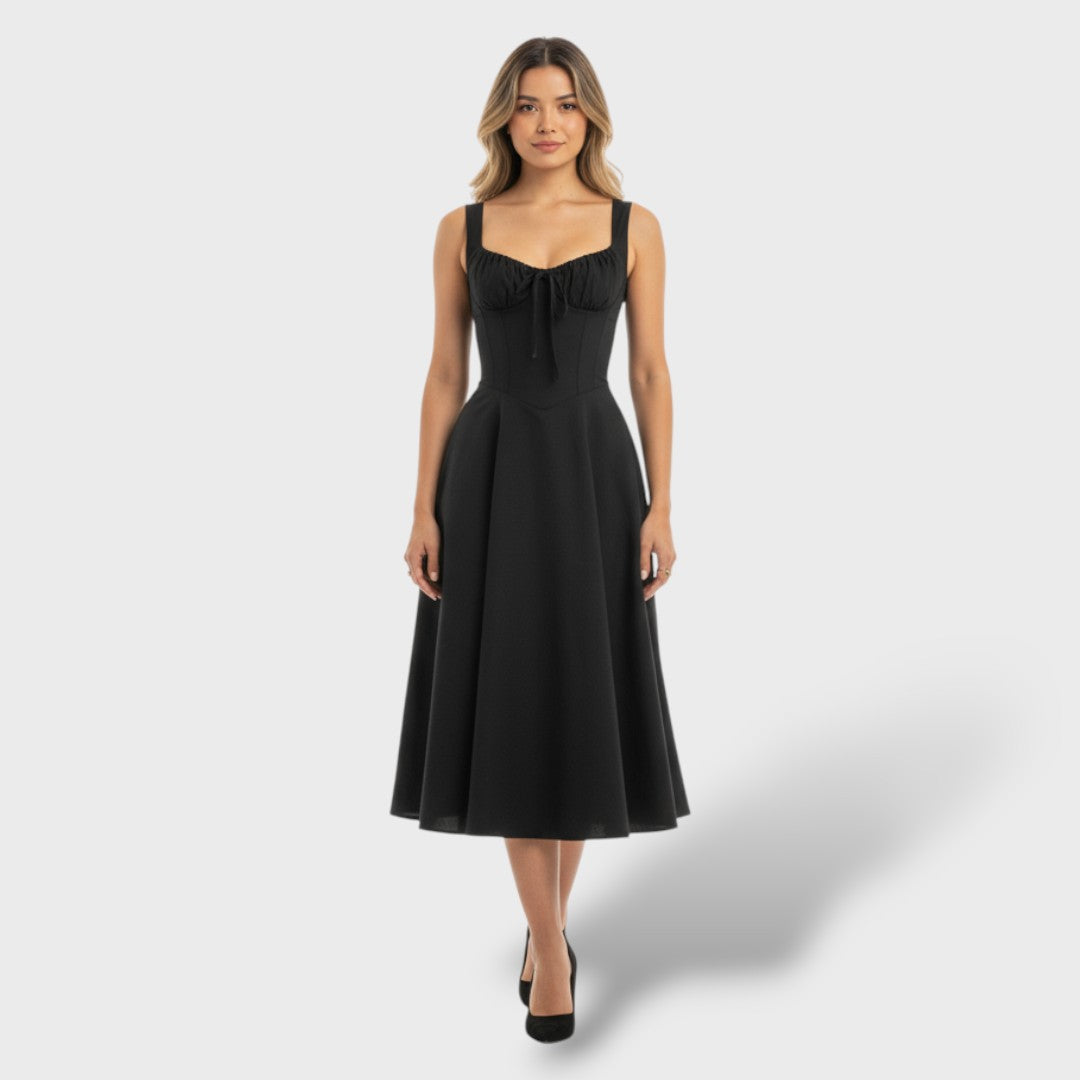 Vestido Midi Elegante con Espalda de Corsé