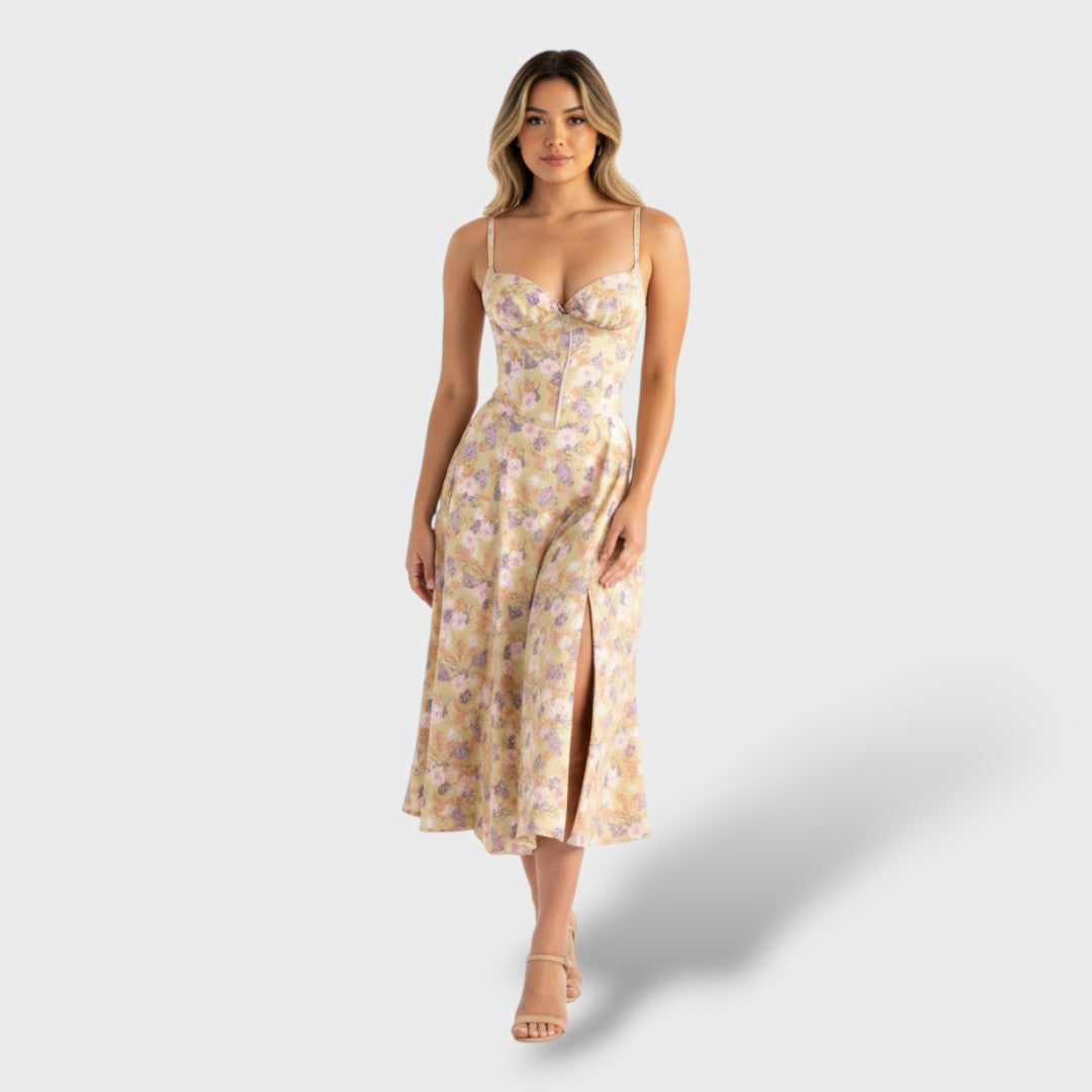 Vestido Midi Elegante con Espalda de Corsé