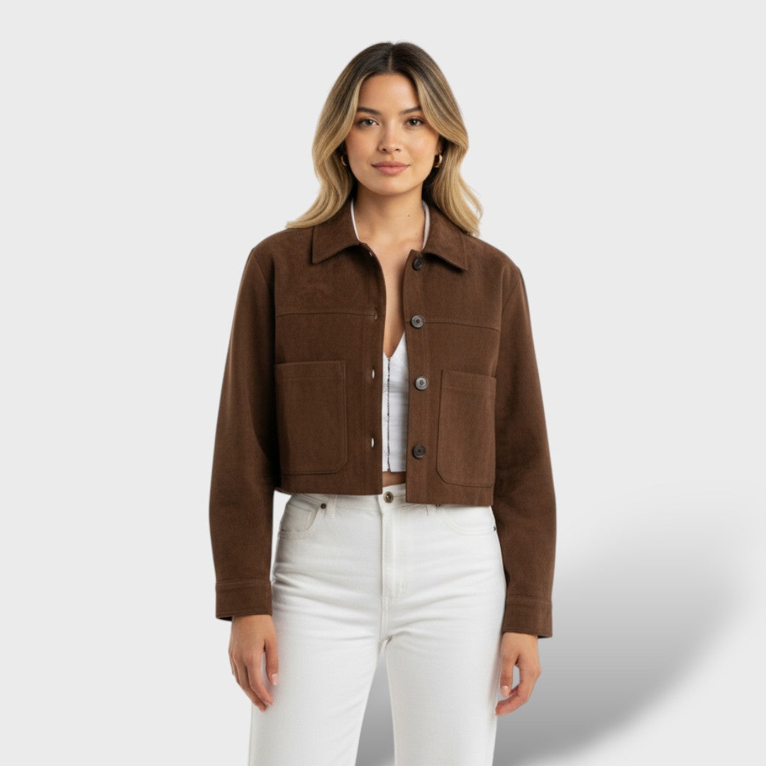 Chaqueta Corta de Antelina con Bolsillos