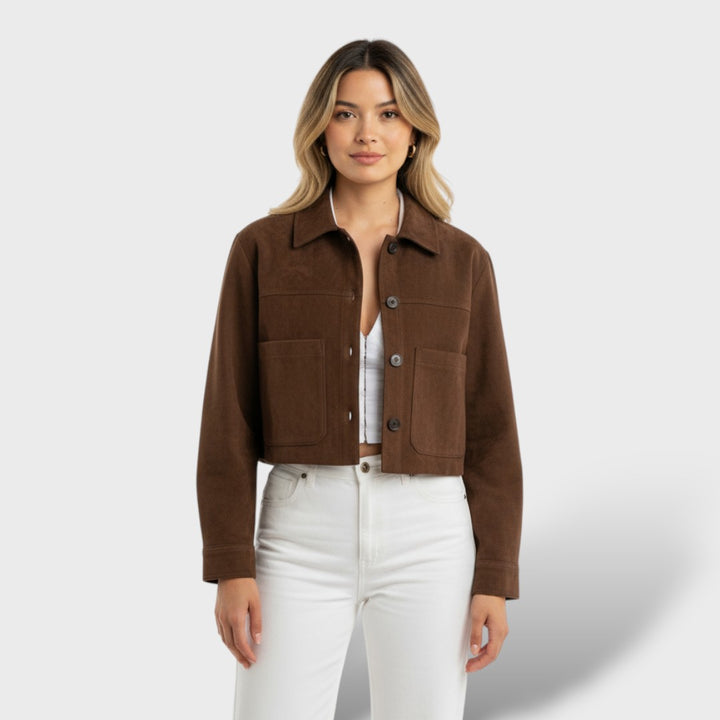 Chaqueta Corta de Antelina con Bolsillos