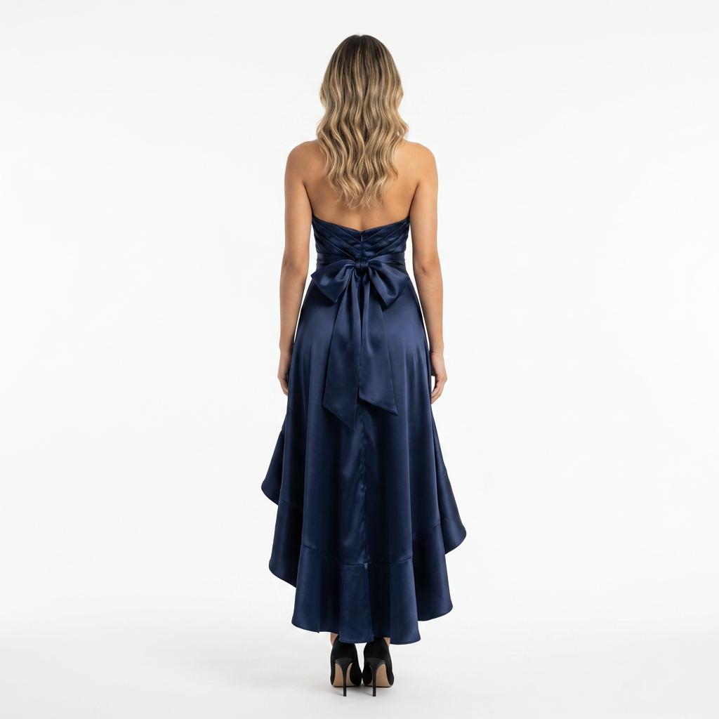 Vestido Midi Satén Azul Noche Halter