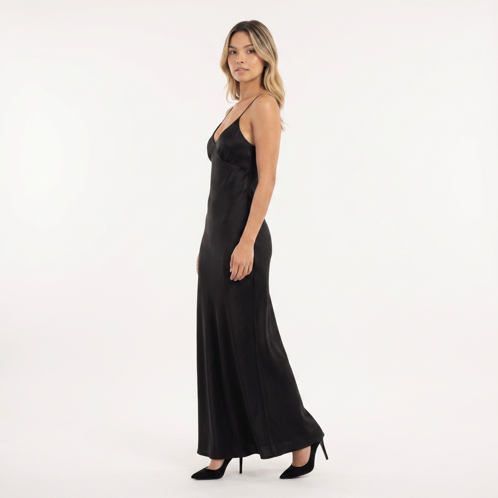 Vestido largo satén espalda abierta