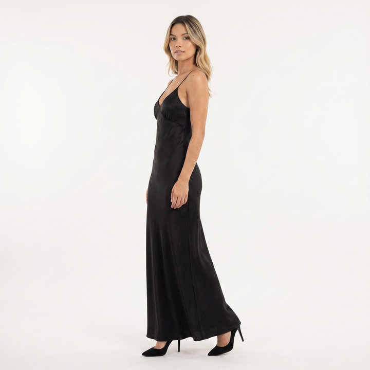 Vestido largo satén espalda abierta