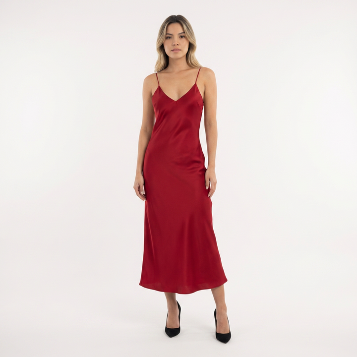 Vestido largo satén espalda abierta