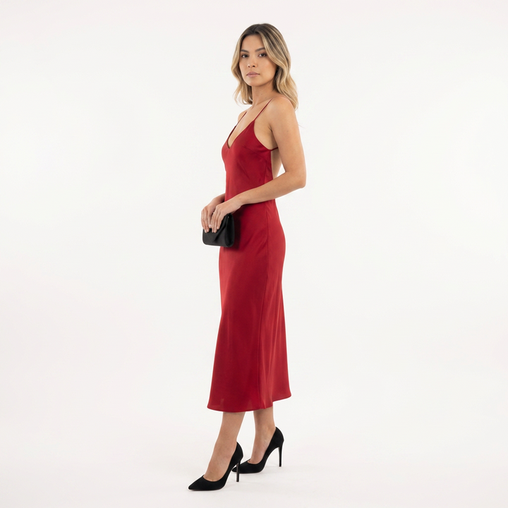 Vestido largo satén espalda abierta