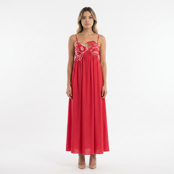 Vestido largo bordado tirantes finos