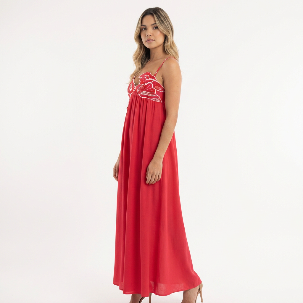 Vestido largo bordado tirantes finos