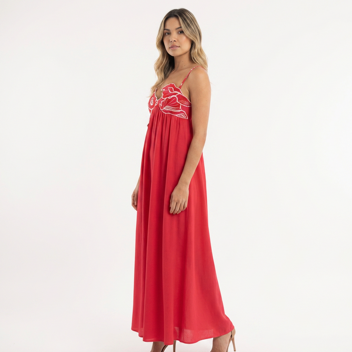 Vestido largo bordado tirantes finos