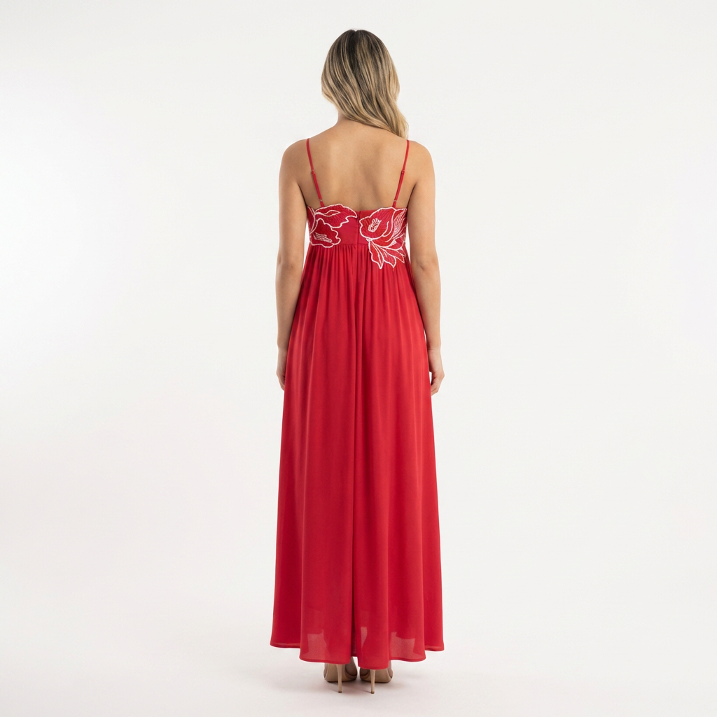 Vestido largo bordado tirantes finos