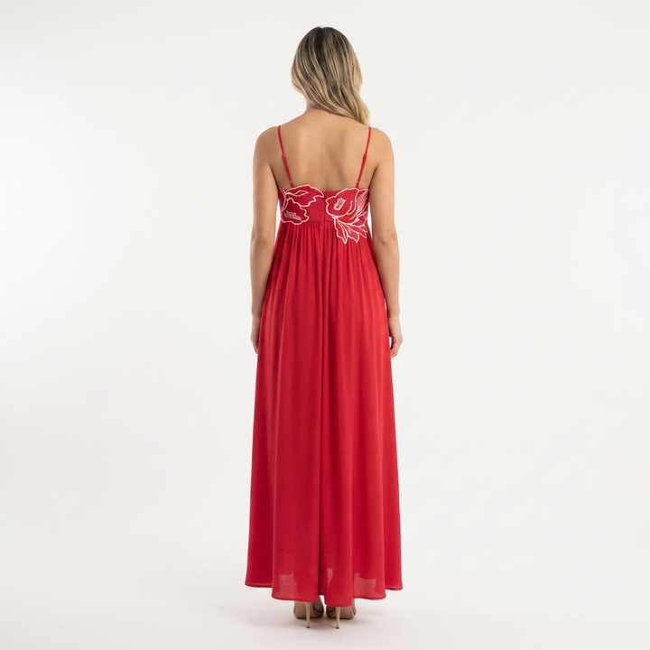 Vestido largo bordado tirantes finos