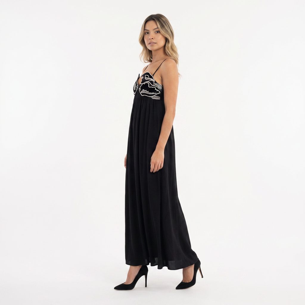 Vestido largo bordado tirantes finos