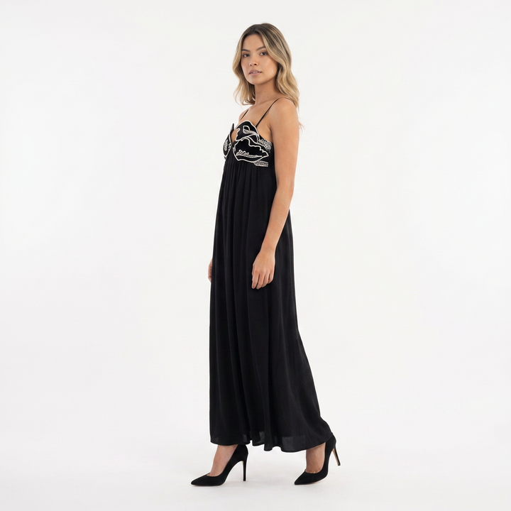 Vestido largo bordado tirantes finos