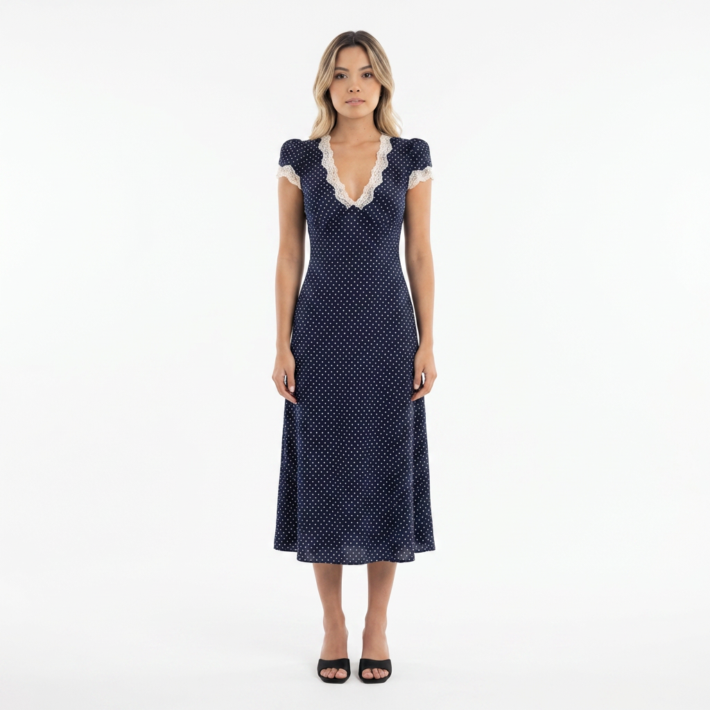 Vestido midi lunares encaje elegante