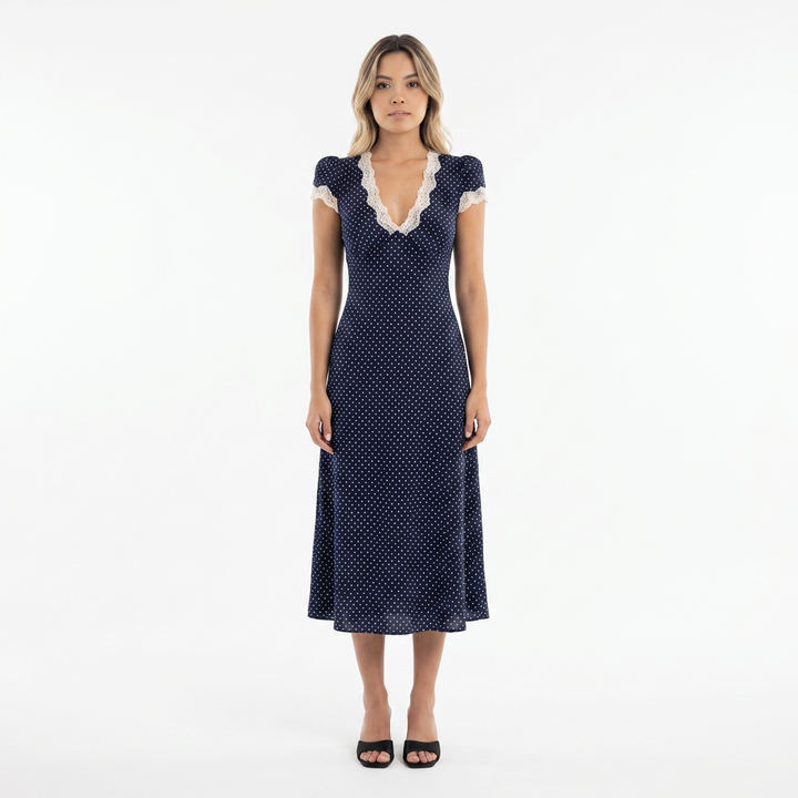 Vestido midi lunares encaje elegante