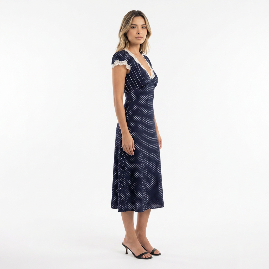 Vestido midi lunares encaje elegante