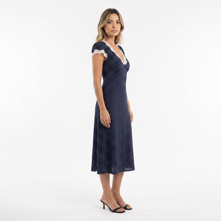 Vestido midi lunares encaje elegante