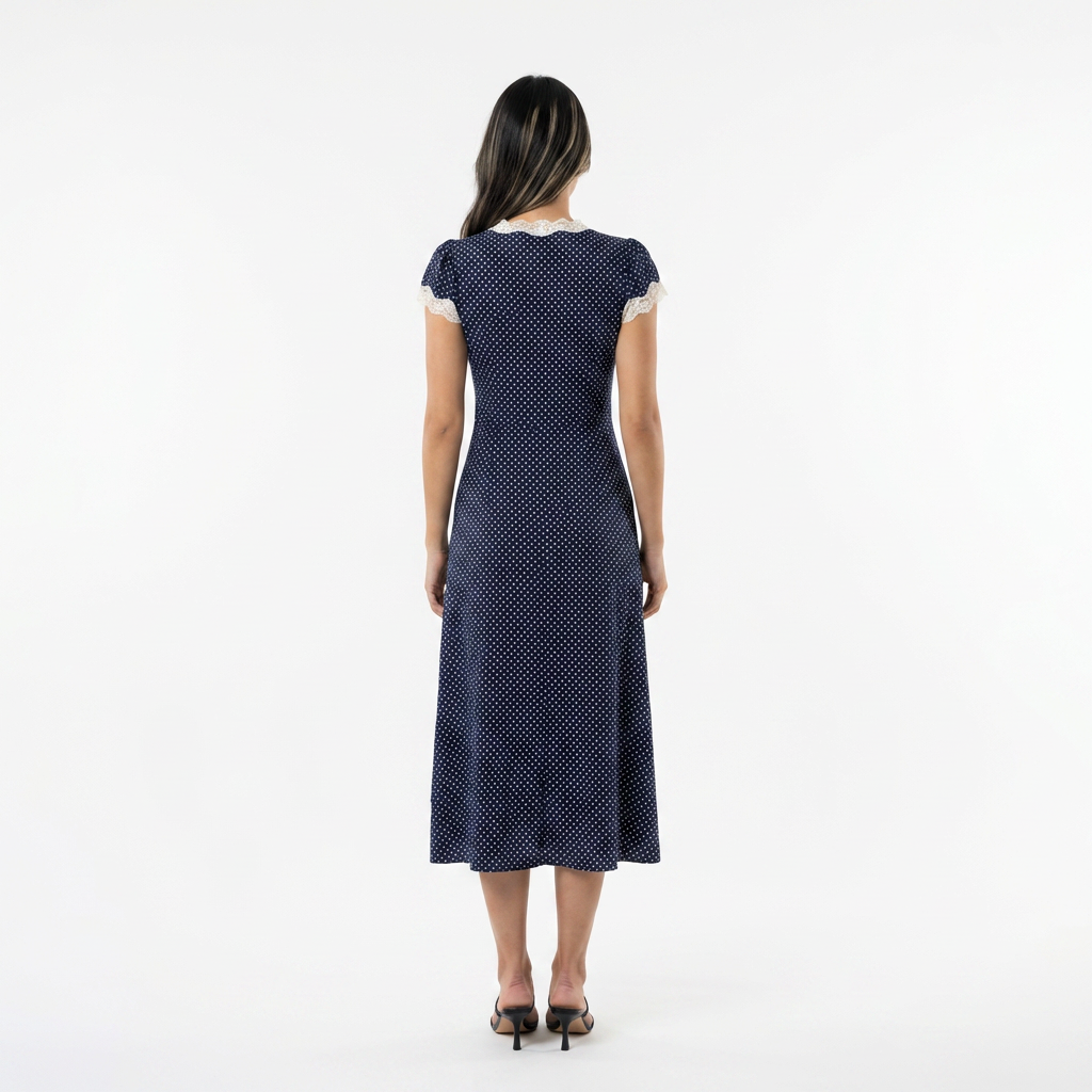Vestido midi lunares encaje elegante