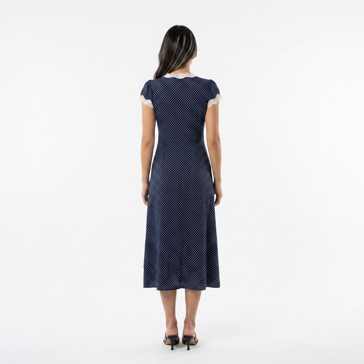 Vestido midi lunares encaje elegante