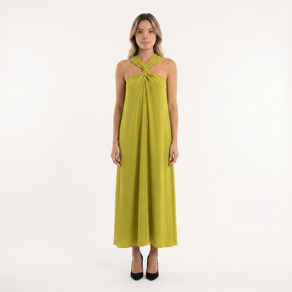 Vestido largo halter abertura lateral