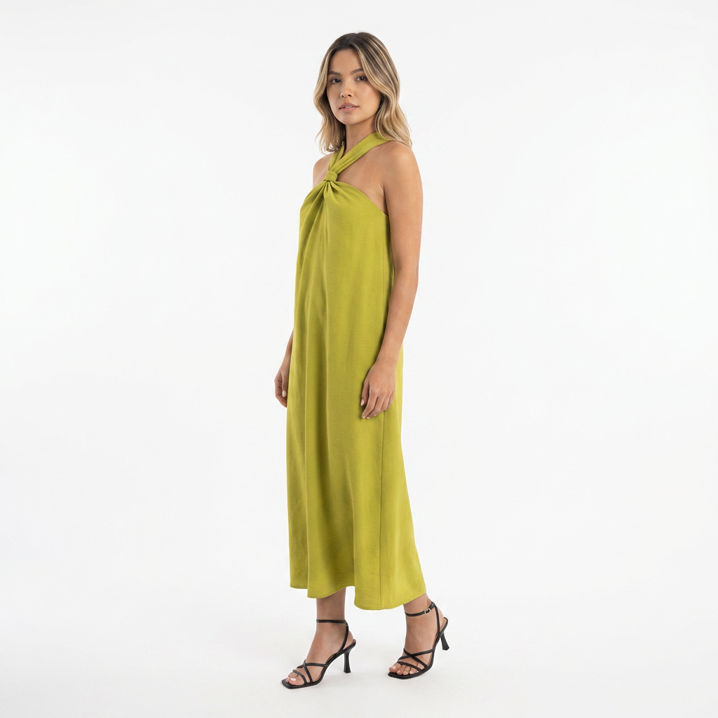 Vestido largo halter abertura lateral
