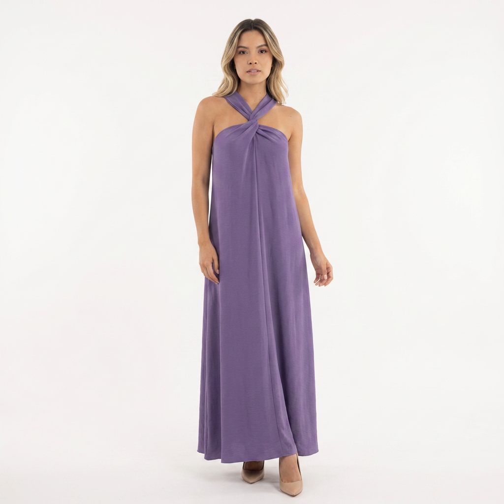 Vestido largo halter abertura lateral