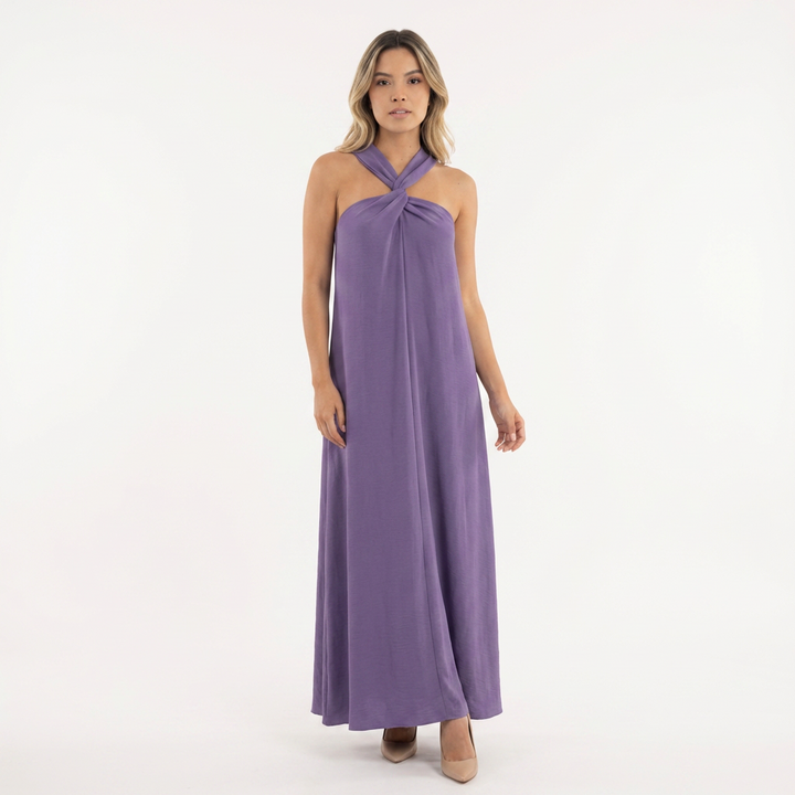 Vestido largo halter abertura lateral