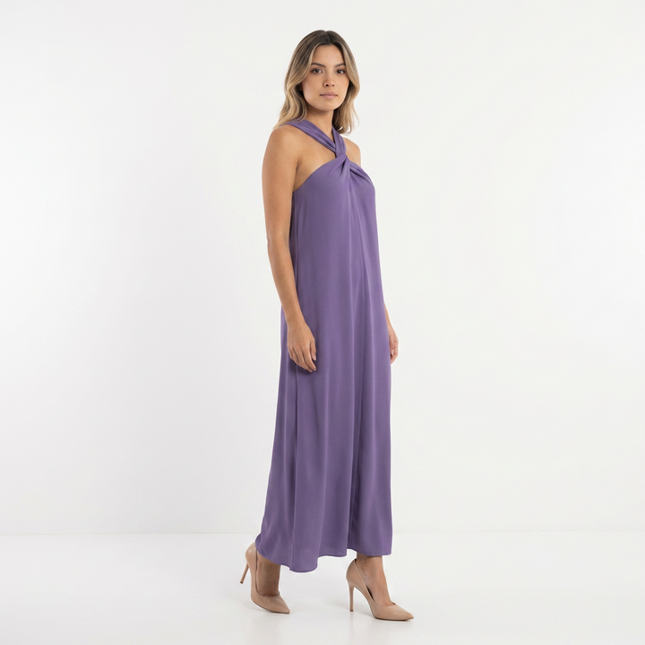 Vestido largo halter abertura lateral