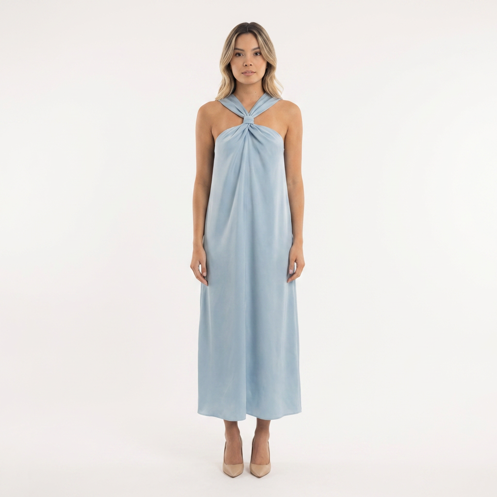 Vestido largo halter abertura lateral