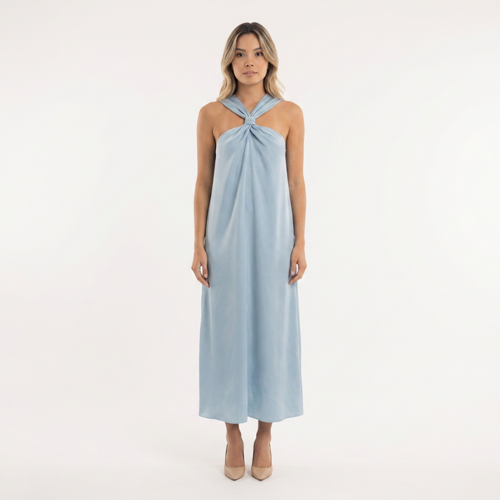 Vestido largo halter abertura lateral
