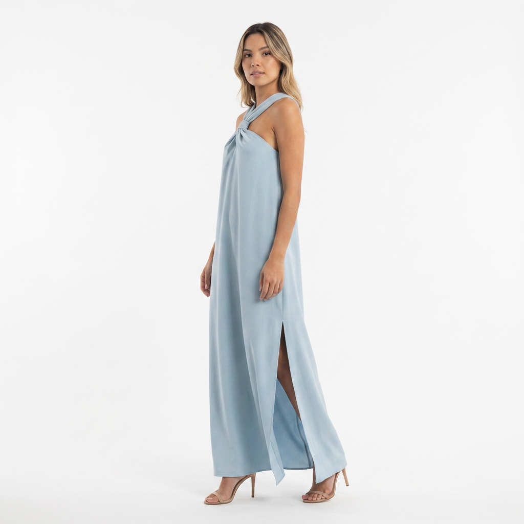 Vestido largo halter abertura lateral