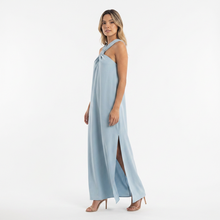 Vestido largo halter abertura lateral