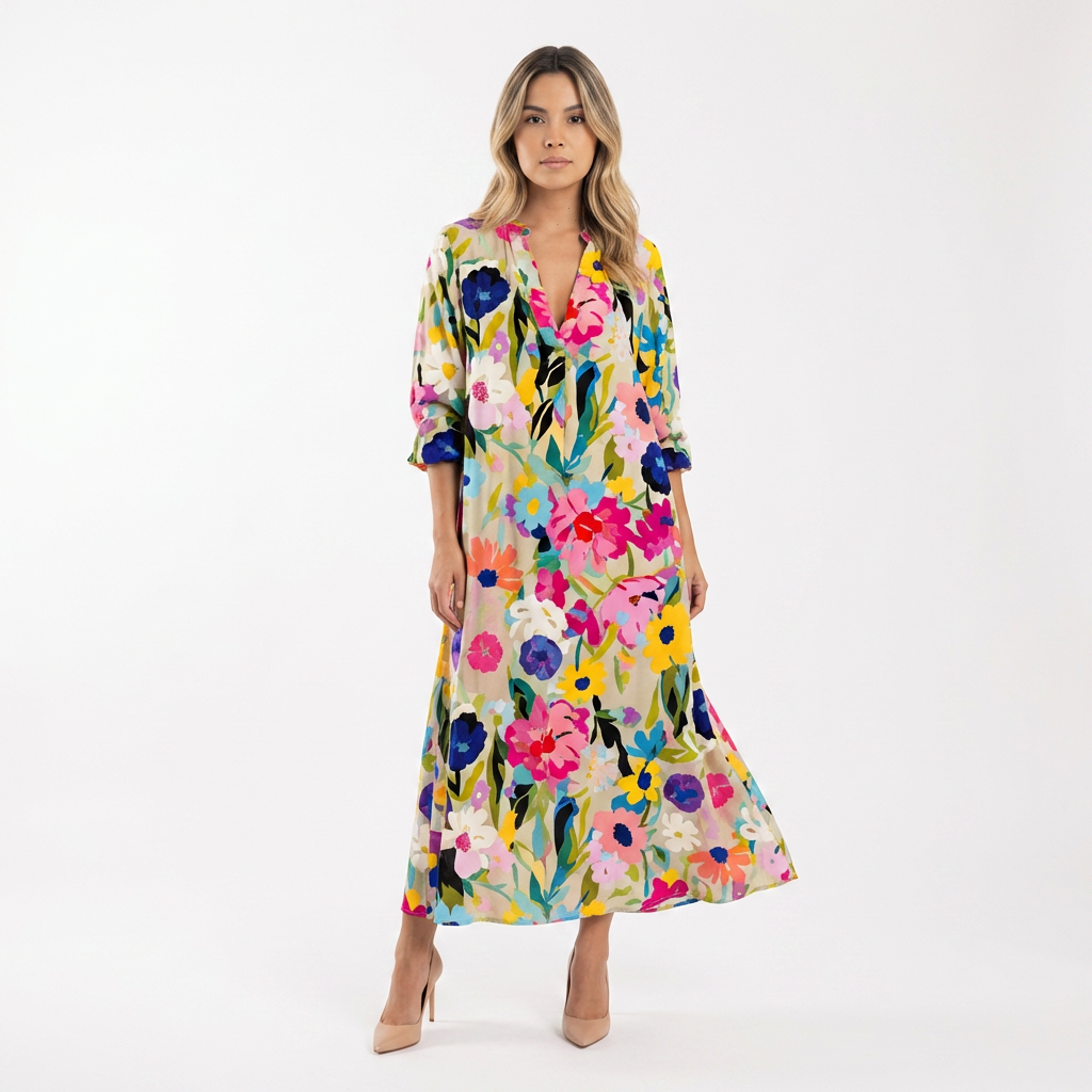 Vestido largo elegante fluido mujer